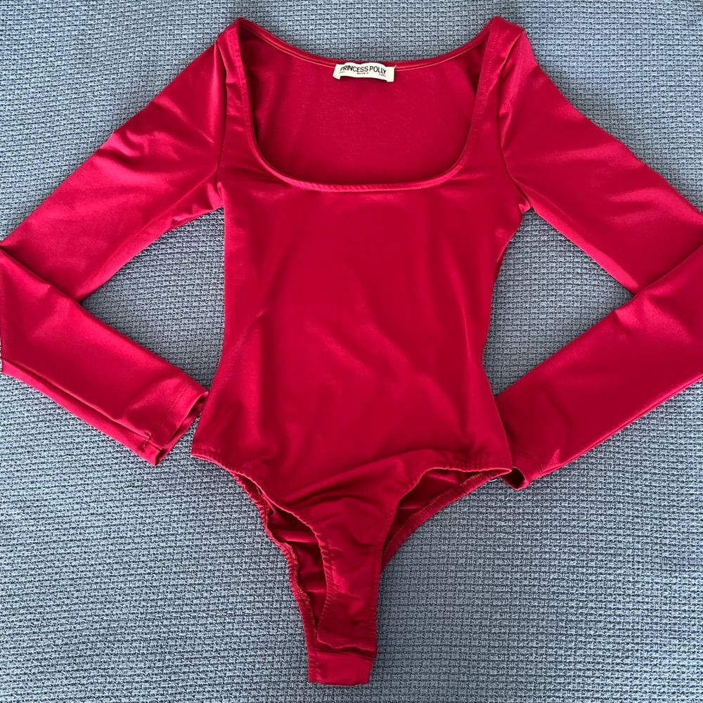 Princess Polly Bodysuit Red Long Sleeve Square Neck Top - Picture 1 of 8